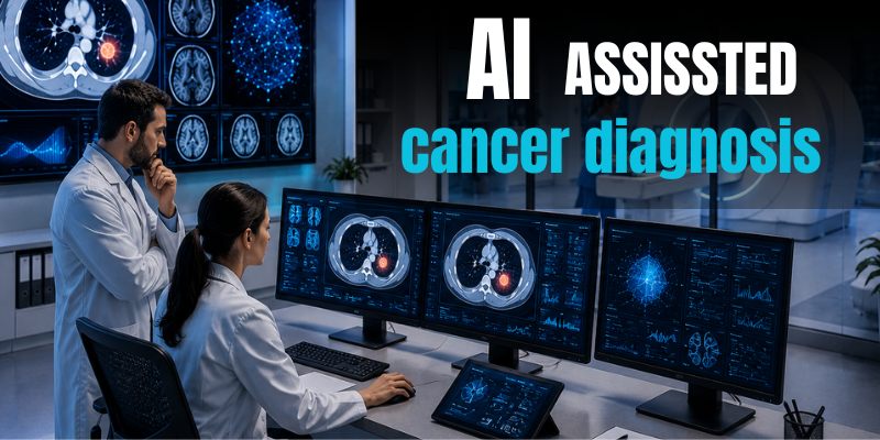 In the image, doctors diagnose cancer with the help of artificial intelligence